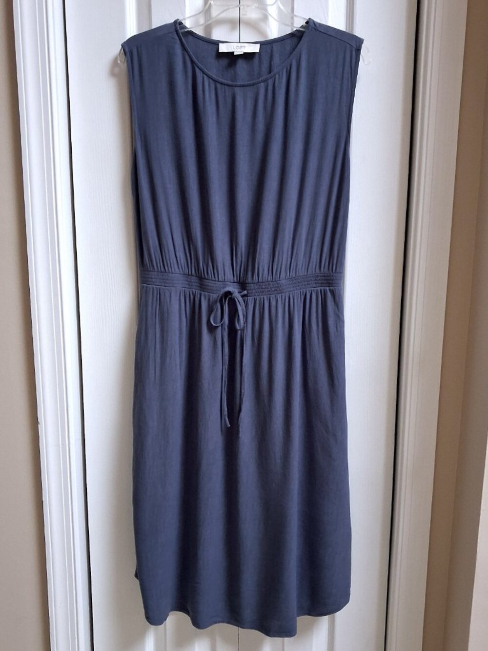 LOFT Slate Blue Sleeveless Tank Drawstring Dress w/Pockets sz S